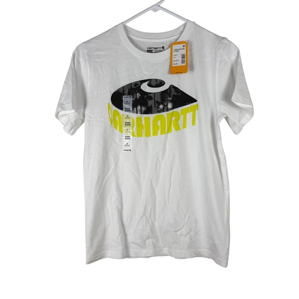 Carhartt Kids Boys Medium 10/12 T-Shirt White Camo‎ Logo Graphic Tee TK6618-B